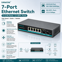 Conmutador Ethernet SAMZHE 2.5G con 10G SFP+ 5*2.5G RJ45 + 2*10G SFP Puertos, Capacidad de Conmutación de 60Gbps para Redes Domésticas/de Oficina