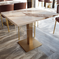 Plateaux de table à manger rectangulaires en marbre beige Vente en gros Socle en acier inoxydable doré