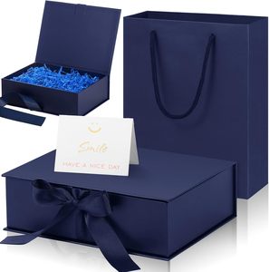 Boîtes pliables magnétiques à couvercle rigide mat bleu marine pour emballage cadeau, boîtes en papier bleu marine pour faveurs, vente en gros - Product Image 6