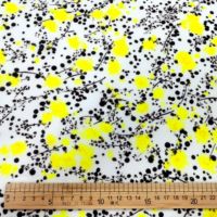 Tissu en coton 100 % biologique peigné à faible MOQ, imprimé à pois noirs et motifs floraux jaunes, idéal pour les robes de filles