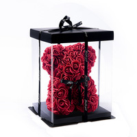 Ours en Roses Artificielles de 20 cm, Ours en Mousse, Cadeau Romantique et Créatif pour la Saint-Valentin, Anniversaire, Mariage, avec Boîte