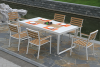 Vente en gros d'usine - Ensemble de table et chaises modernes modulaires en WPC et aluminium pour extérieur, patio, jardin, balcon, plage, hôtel/villa (4 pièces)