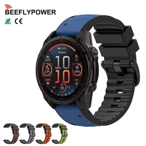 BEEFLYPOWER 22 26mm Nouvelle sangle en nylon recouverte de silicone bicolore pour Garmin <span class=keywords><strong>Fenix</strong></span> 8 E <span class=keywords><strong>7X</strong></span> 6X 5X Accessoires - Product Image 1