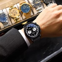 CHENXI Jam Tangan Pria Baru Jam Tangan Kuarsa Bercahaya Chronograph Dial Besar Hijau Perak Olahraga Modis untuk Hadiah Pria