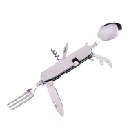 Ensemble de couverts pliants classiques en métal 6 en 1 pour la randonnée - Fourchette, couteau, cuillère, ouvre-boîte portables