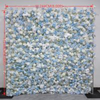 Pabrik Bunga Buatan Dinding Bunga Gulung Baru Biru Putih Dinding Bunga Mawar Sutra Panel 8*8ft Latar Belakang Dekorasi Rumah Pernikahan