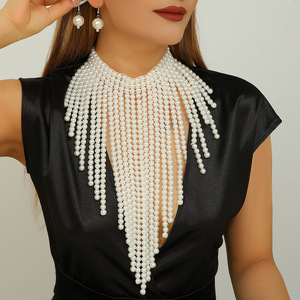 Nueva borla moda clásico collar de perlas de imitación diseño multicapa efecto cascada joyería de capas largas de gama alta - Product Image 1