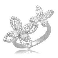 Luxe personnalisé trèfle à quatre feuilles plaqué or argent sterling 925 5A baguette pile diamant femmes fleur bague zircone bijoux