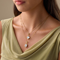 Collier pendentif NIMAI en acier inoxydable, géométrique, carré, ovale, avec zircone, luxueux, exclusif, polyvalent