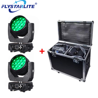 Flystar lampu sorot LED, 2 buah 19x15W DMX 19*15 RGBW 4in1 Zoom cuci lampu depan bergerak dengan casing penerbangan