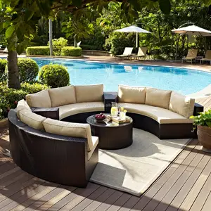 Vendita calda rotonda all'aperto divani per il tempo libero patio mobili da giardino in rattan di vimini conversation sofa set