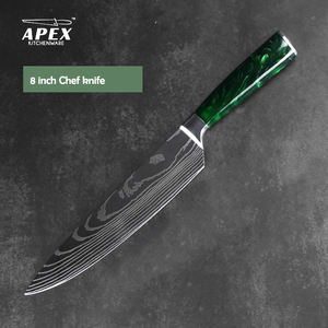 APEX pisau koki profesional, pisau dapur profesional 8 inci Stainless Steel 4CR13, pegangan Resin zamrud, pola Laser Damaskus - Product Image 1