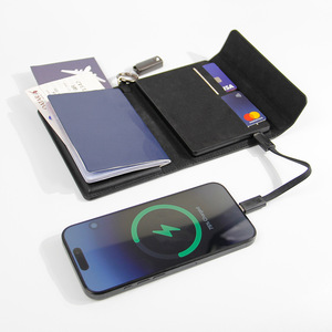 กระเป๋าใส่พาสปอร์ต RFID พร้อมระบบติดตาม Find <span class=keywords><strong>My</strong></span> Tracker, กระเป๋าเดินทางแบบชาร์จไร้สายพร้อมพาวเวอร์แบงค์ ทำจากหนัง PU, ช่องใส่บัตรขึ้นเครื่อง - Product Image 1