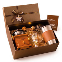 Boîte-cadeau de luxe personnalisée pour ensemble de café, boîte-cadeau d'affaires haut de gamme avec ruban et ornement étoile pour cadeaux d'entreprise