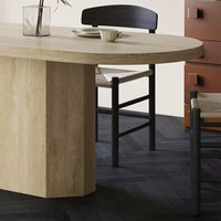 Table à manger rectangulaire moderne minimaliste en pierre frittée avec pieds en bois massif, rotative, pour petits espaces, design haut de gamme