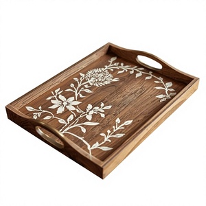 Plateau de service alimentaire jetable en bois brossé gravé, fait main, décoratif, écologique, impression personnalisée, compatible lave-vaisselle, portable pour la restauration - Product Image 3