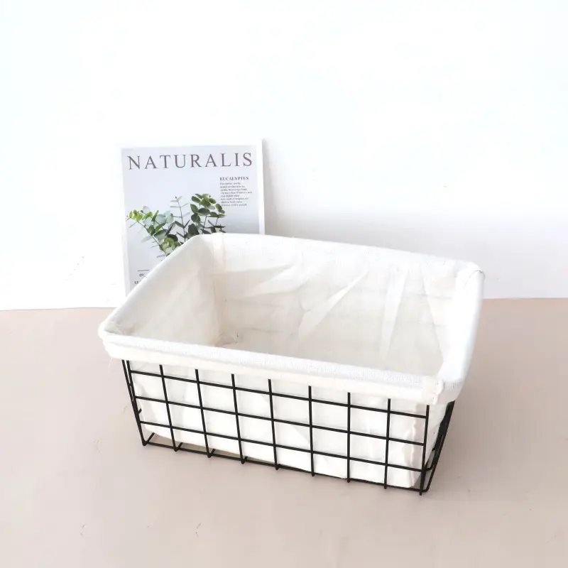 High Quality Home Mesh Storage Black Metal Clothes storage Fruit Basket with Lining