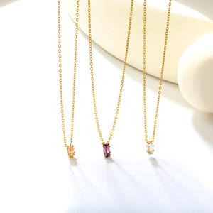 Collier pendentif tendance en acier inoxydable avec zircon serti géométriquement, chaîne de clavicule pour femme, bijou cadeau - Product Image 3