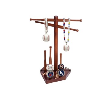 Wooden Baseball <b>Necklace</b> Rack <b>Ring</b> Display Stand 3 Tier Desktop Jewelry Organizer Baseball Theme Storage Holder - Product Image 1