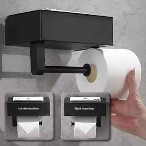 Porte-papier toilette mural moderne, rectangulaire, en acier inoxydable, étagère de rangement pour salle de bain, design minimaliste, noir, argent, gris - Product Image 4
