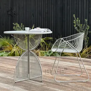 BLVE Outdoor Park Decor Indoor Villa Modern Art Metal Line Chair White Stainless Steel Table Furniture