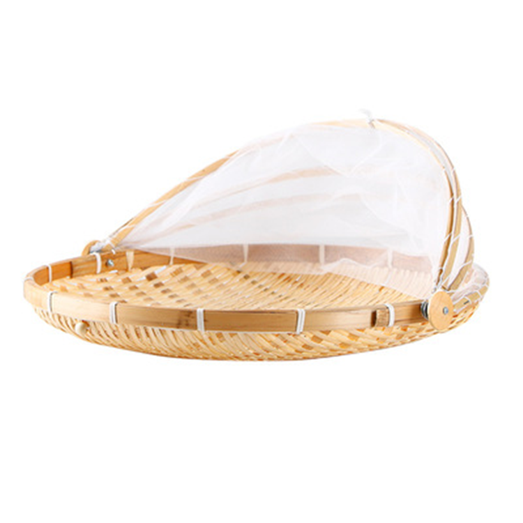 Оптовая продажа, пыленепроницаемые натуральные корзины из бамбука, плетеные, Ротанговые корзины для хранения фруктов и пикника с сеткой