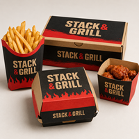 Boîte en papier jetable personnalisée avec logo pour emballage alimentaire de burgers, poulet frit et frites, pour vente en gros et marque privée, directement de l'usine