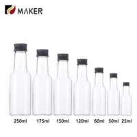 Vente en gros de bouteilles de shot en plastique PET transparentes pour alcool, jus, tequila, boissons, spiritueux, vin, 50 ml, 250 ml, 25 cl, mini, petites, avec bouchon à vis