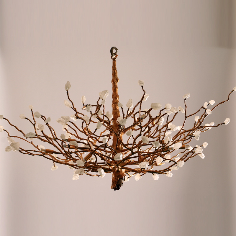 Dedicate Round Flower Brown Body Color Copper Brass K9  Crystal Ceiling Mounted Pendant Lamp Chandelier For Restaurant Bedroom