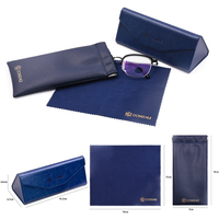 EAST-SUNSHINE Étui à lunettes pliable triangulaire en cuir PU avec logo personnalisé, pochette à clip à ressort et chiffon de nettoyage en microfibre