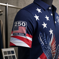 Polo à manches courtes pour homme avec motif d'aigle du drapeau américain, col rabattu, boutons, polo de golf pour la vente en gros, personnalisation OEM ODM
