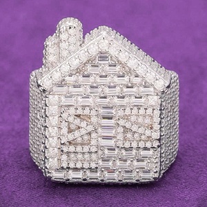 Anello da <span class=keywords><strong>Uomo</strong></span> Stile Hip Hop Cluster Trap House Bling con Moissanite VVS Colore D in Argento Sterling <span class=keywords><strong>925</strong></span>, Supera il Test per Diamanti, con Certificato GRA - Product Image 1