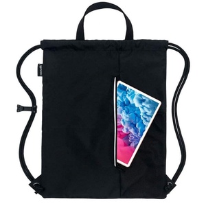 Sac à dos à cordon en nylon polyester 210D imperméable noir avec logo personnalisé et motif sérigraphié – Promotion pour équipement de sport et de gym - Product Image 2