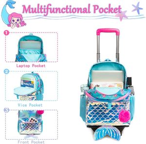 <span class=keywords><strong>Mochila</strong></span> Escolar con <span class=keywords><strong>Ruedas</strong></span> FSY Mermaid para Niñas, <span class=keywords><strong>Mochila</strong></span> con <span class=keywords><strong>Ruedas</strong></span> para la Escuela con Lonchera - Product Image 4