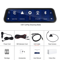 9.66 pouces IPS écran tactile Streaming Media rétroviseur de voiture DVR avant et rétroviseur sans fil Carplay
