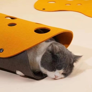 Cama de túnel para gatos, cama plegable de tubo para mascotas con agujeros, alfombrilla de juego para gatos DIY, alfombra de actividad, juguete para tela de fieltro interactiva/para ejercicio - Product Image 6