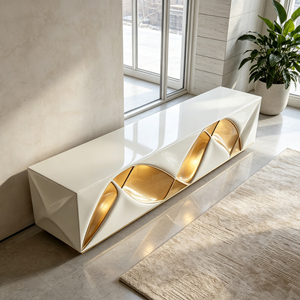 <span class=keywords><strong>Credenza</strong></span> di Design Moderna e Lussuosa, Mobile TV Bianco e Oro Scolpito, Arredo Art Deco per <span class=keywords><strong>Soggiorno</strong></span>, Mobile Contenitore per Progetti Villa - Product Image 2