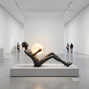 Escultura Moderna de Fibra de Vidrio con Figura Humana Reclinada y Luz LED, Gran Estatua de FRP de 1.75M con Orbe LED para Decoración de Centros Comerciales y Plazas - Product Image 3