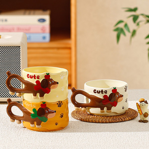Taza de cerámica con forma de <span class=keywords><strong>cachorro</strong></span> de Dachshund, apilable, con asa, con aroma a manzana, para agua doméstica, ideal para Navidad. - Product Image 1