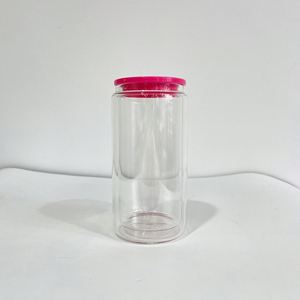 Glitter Flowing Double Wall Sublimation <b>Snowglobe</b> Glass 12Oz 15Oz Clear Soda Beer Can Cup With Plastic Lid and Straw - Product Image 2