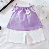 Nouvel ensemble camisole et short aux couleurs vives pour l'été, tenue d'été élégante en deux pièces pour filles, vêtements pour enfants