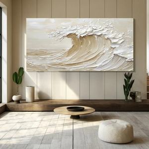 Peinture sur toile de vagues océaniques dynamiques, peinture de mer texturée, art mural 3D, décoration d'intérieur, peinture abstraite moderne avec cadre - Product Image 3