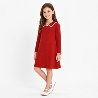 Robe en tricot pour enfants avec logo personnalisé, tricotée, à manches longues, col polo, couleur unie, décontractée, hiver, mélange acrylique, usine OEM & ODM