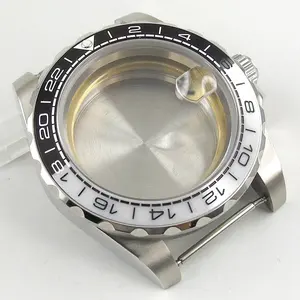 Klassische Spiegel Poliert Benutzerdefinierte Münze & Super Leucht Keramik Lünette 40mm Uhr Fall Sapphire Glas Silber edelstahl Fall