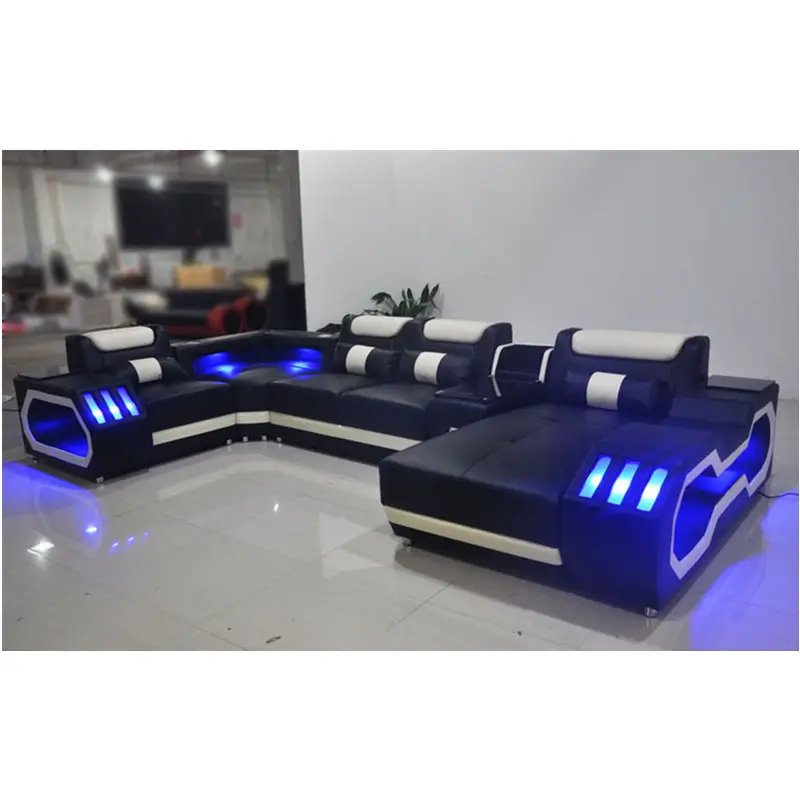 Sofá de sala de estar em u luxuoso led