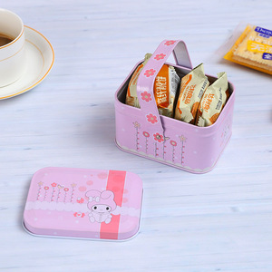 Cartoon Tin <b>Box</b> For <b>Cookies</b> And Candies With Handle Pink Gift Packaging Storage Container For Snacks And Medicine - Product Image 2