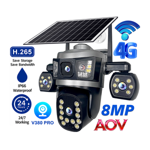 Cámara de Seguridad Solar V380 Pro AOV 4G Wifi PTZ con Cuatro Lentes, Cuatro Pantallas, Batería de 8000mAh, Detección Humana por IA, IP66, CCTV para Exteriores - Product Image 1