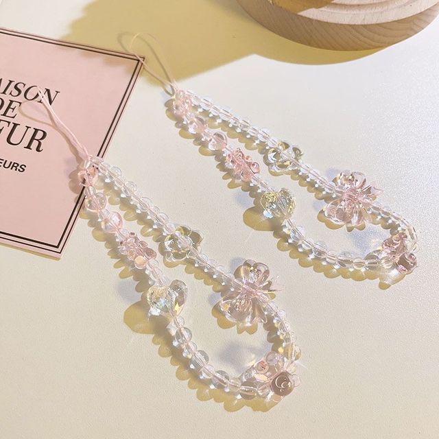 Cute Phone Charm Aesthetic Y2K Cellphone Wrist Strap Bear Bow Butterfly Bow Heart Flower Beaded Anti-Theft Phone Lanyard Chain