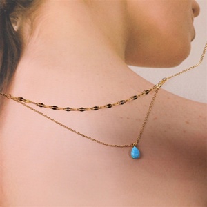 Fashion Fine Jewelry Women's 18k Gold Plated Stainless Steel Blue Gemstone Pendant Necklace with <b>Rope</b> <b>Chain</b>-Gift - Product Image 5