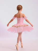 Anna Shi Nouvelles créations en spandex rose mat avec appliques brodées dorées, tutu de ballet, vêtements de danse, costumes de danse